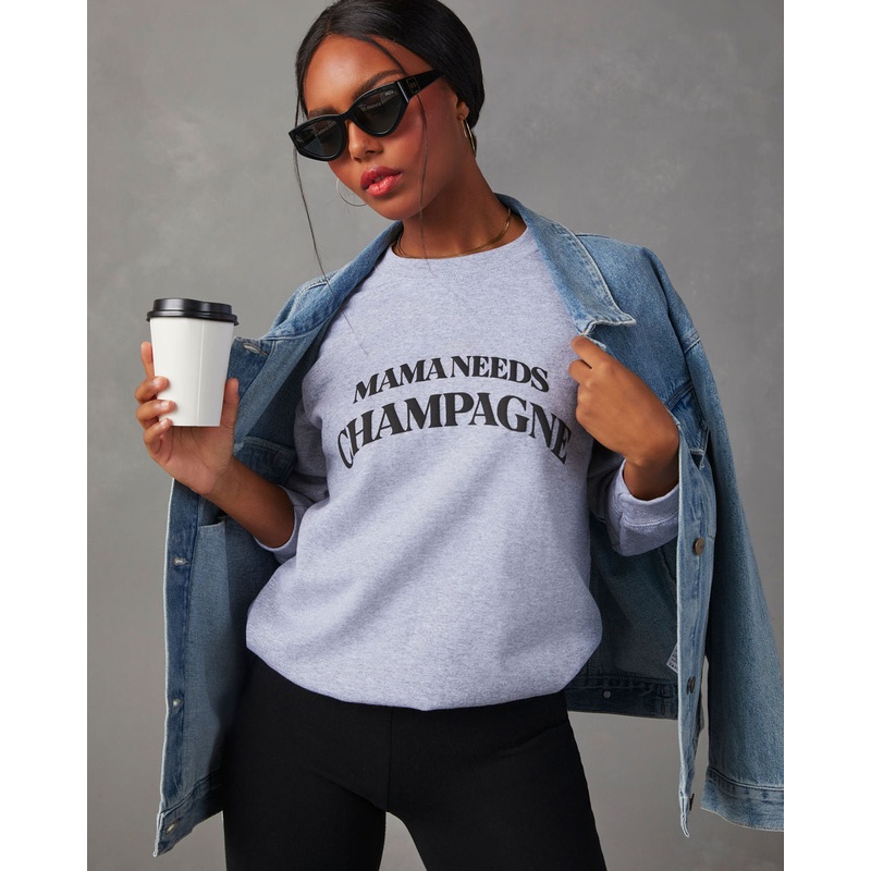 Mama Needs Champagne Graphic Sweatshirt Heather Grey S
