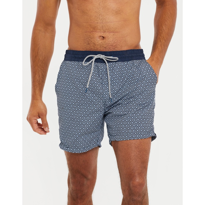 Navy Geometric Print Swim Shorts Navy S