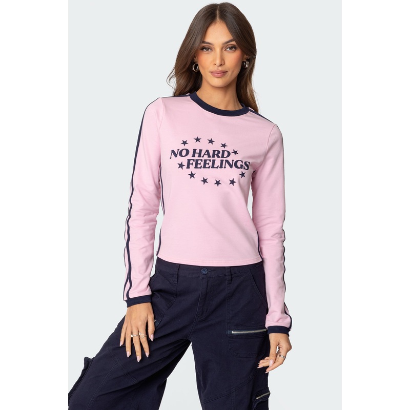No Hard Feelings Long Sleeve T Shirt PINK XS