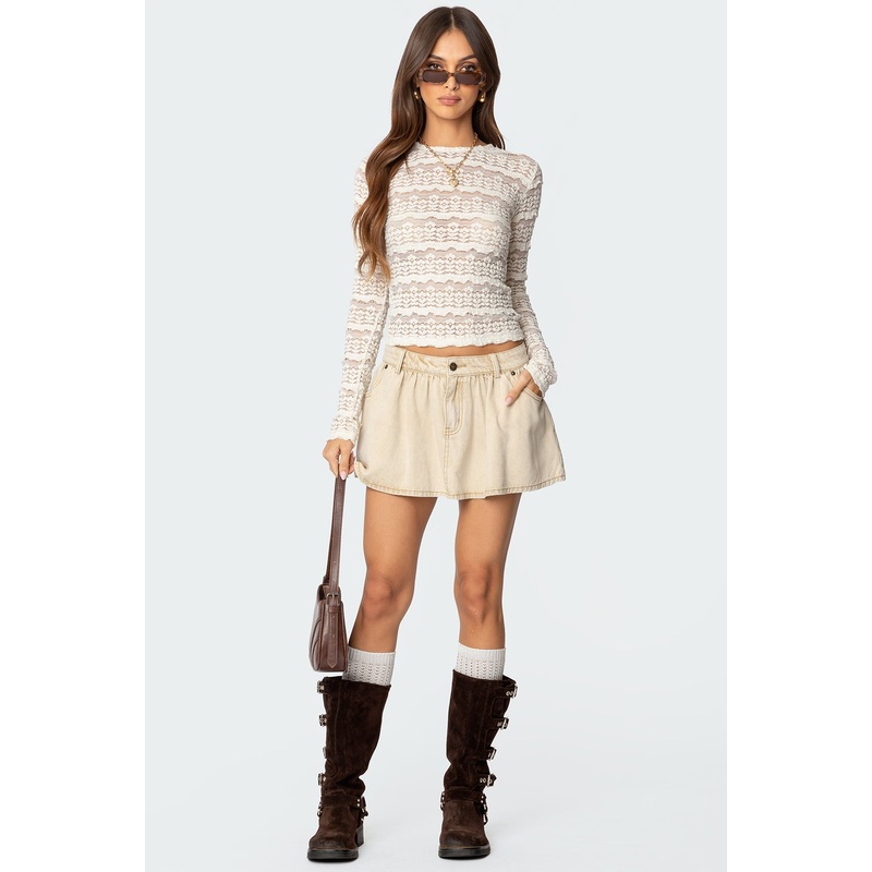 Peyton Flared Denim Mini Skirt BEIGE XS