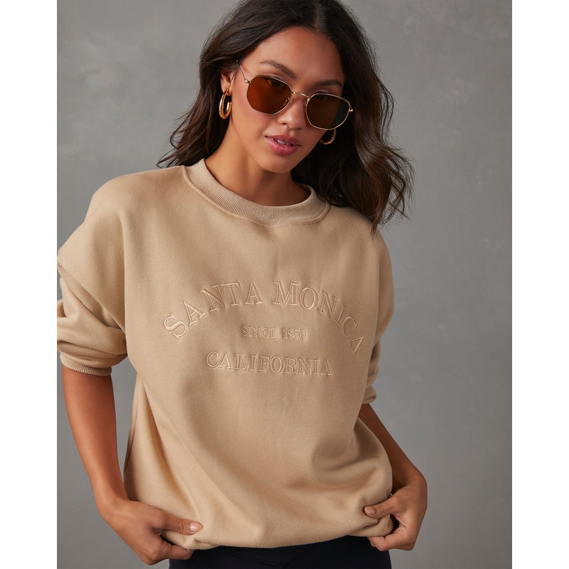 Santa Monica California Sweatshirt Beige XS