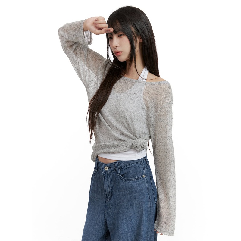 Sheer Elegance Long Sleeve Top CL425 Gray S/M