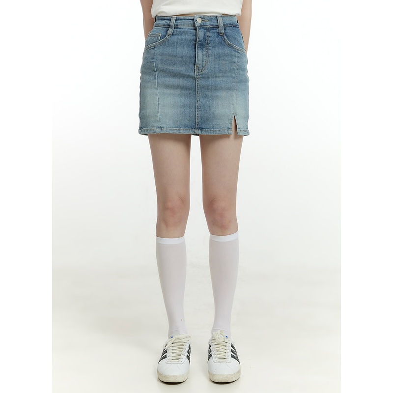 Slit Washed Denim Mini Skirt CL426 Light blue 1XS