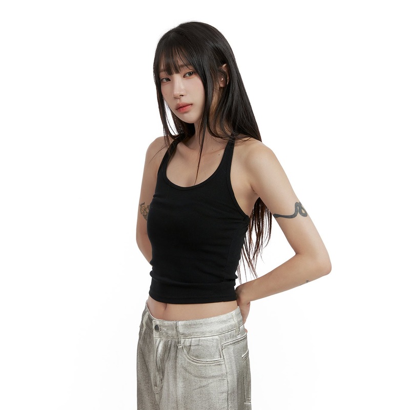 Solid Halter Neck Crop Top CL424 Black S/M