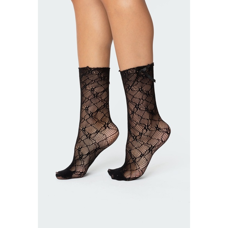 Stretchy Knit Mesh Socks BLACK OS