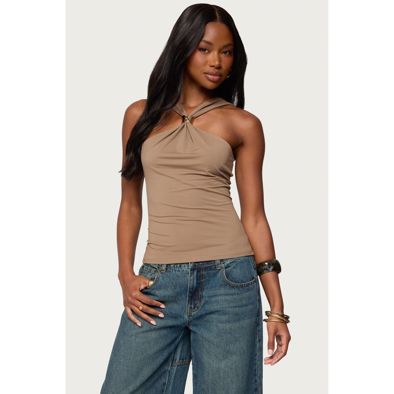 Cielle Wide Strap Gathered Top MOCHA XS