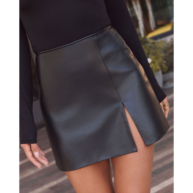 Holy Smokes Faux Leather Mini Skirt Black XS