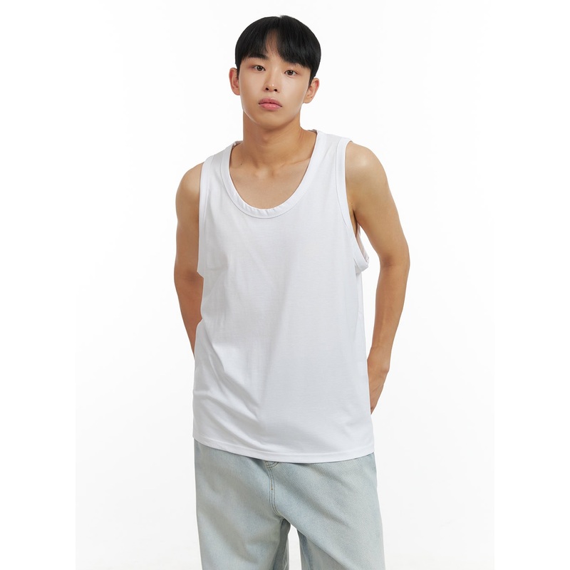 Men’s Basic Oversized Cotton Tank Top CL429 White M/L