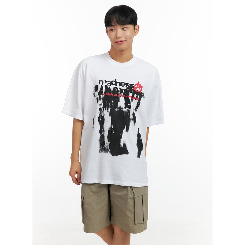 Men’s Oversize Graphic Cotton T-Shirt CL429 White M/L