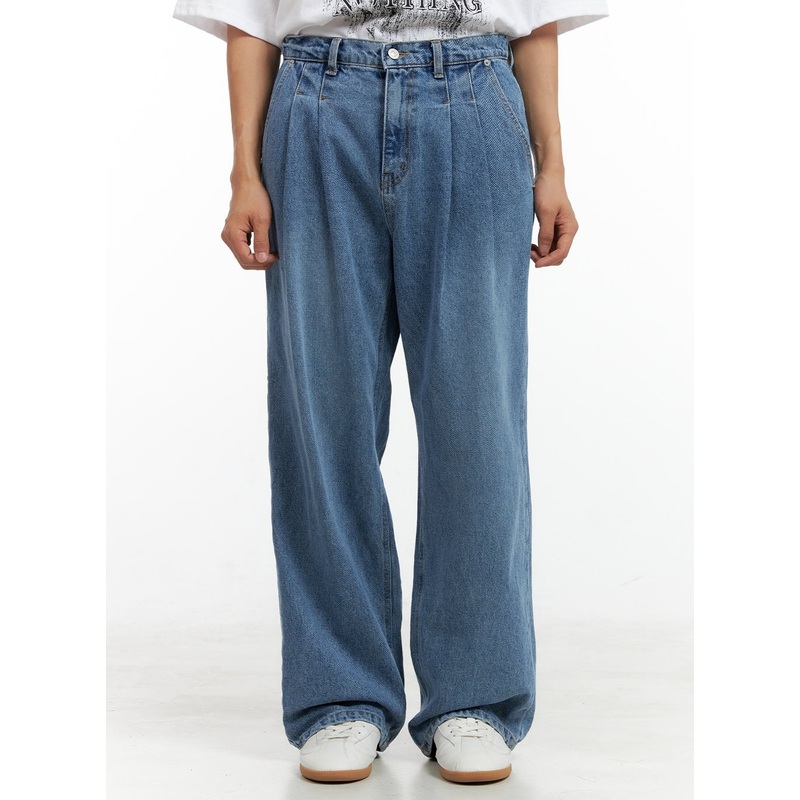 Men’s Pintuck Washed Wide Fit Jeans CL429 Blue S