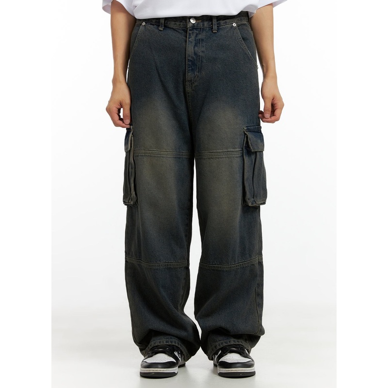 Men’s Wide Fit Cargo Stitch Denim Jeans CL429 Dark blue M