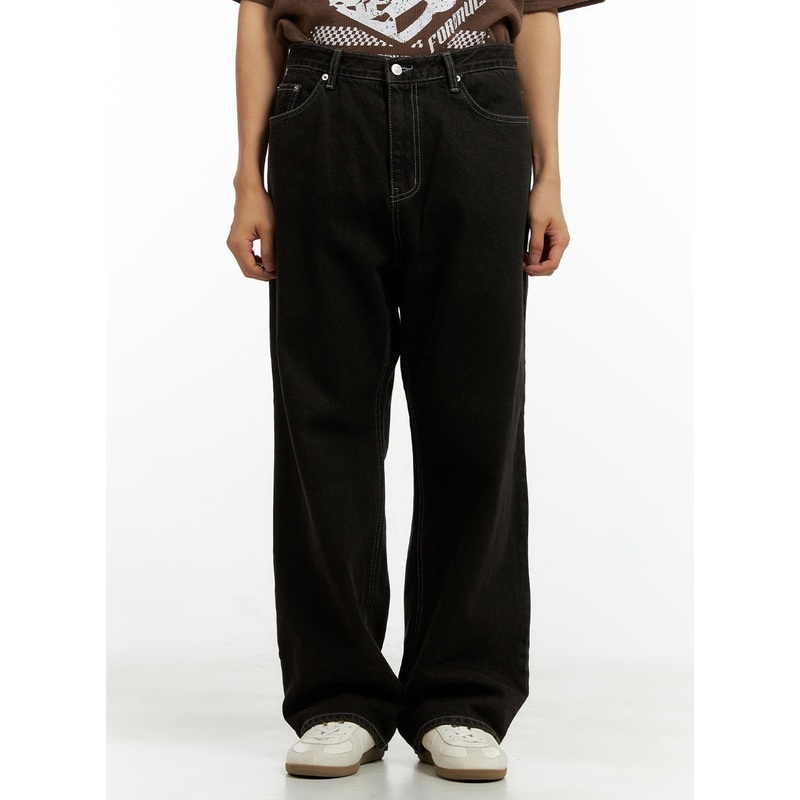 Men’s Wide Fit Washed Baggy Jeans CL429 Black S