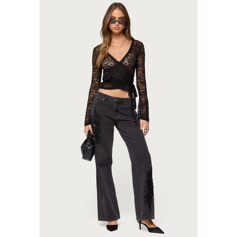 Rossa Beaded Low Rise Jeans BLACK-WASHED XS