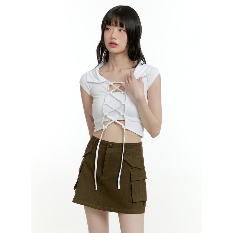 X Strap Crop Top CL426 Light beige S/M