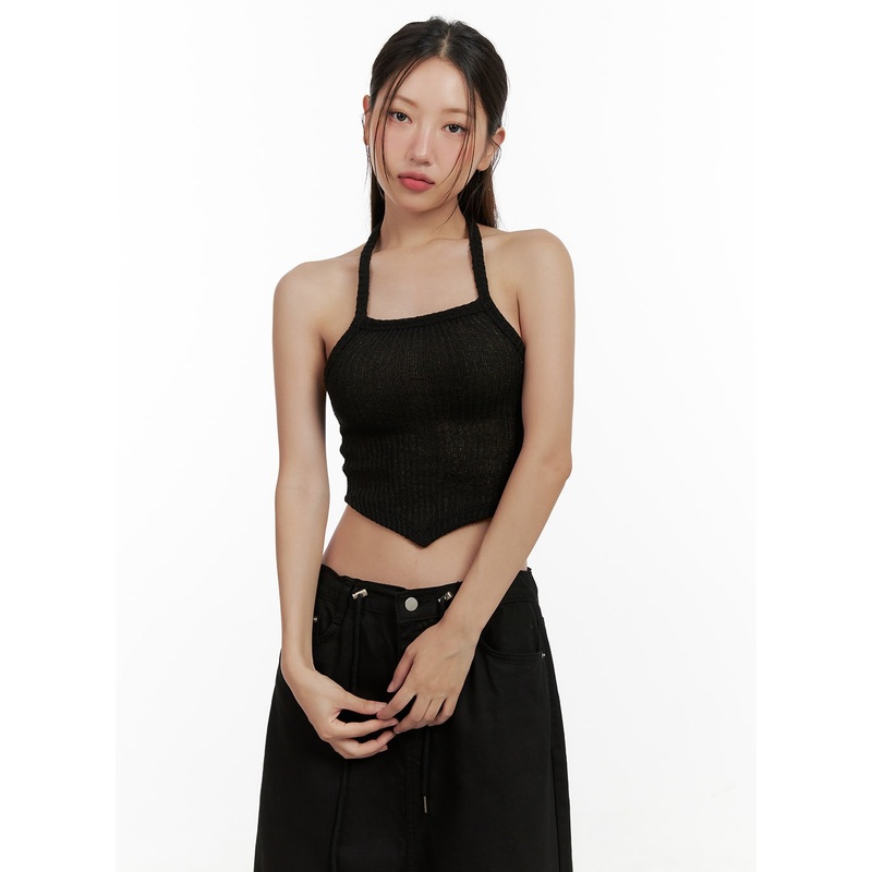 Asymmetrical Halter Crop Top CL431 Black S/M