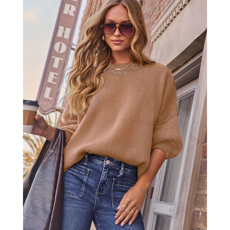 Elouise Knit Oversized Pullover Sweater Taupe XS