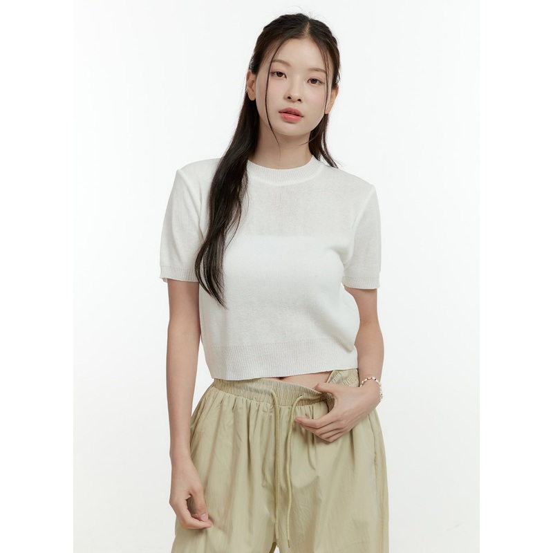 Simple Short Sleeve Crop Top OL430 White S/M