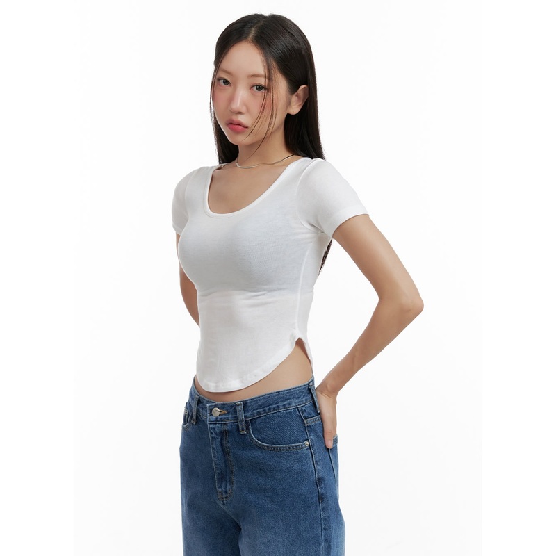 Slim U-Neck Crop Top CL431 White S/M
