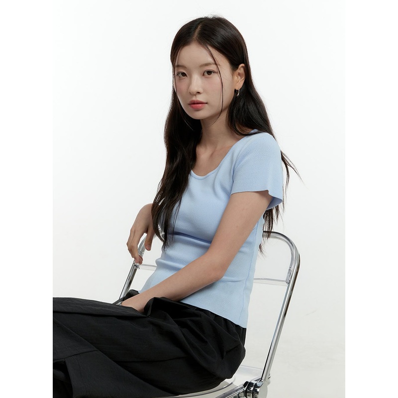 U-Neck Slim Fit Top OL430 Light blue S/M