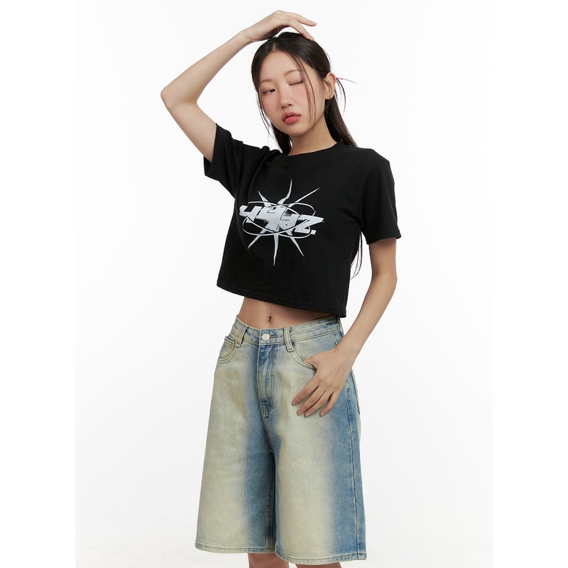 Acubi Graphic Crop Tee CL431 Black S/M