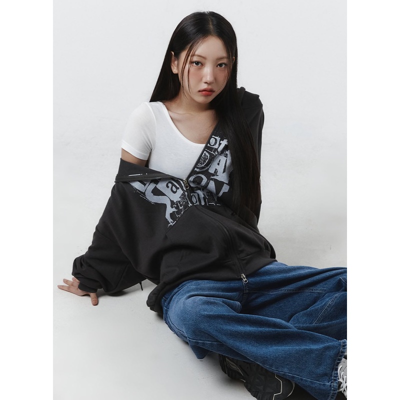 Acubi Oversized Two-Way Zip-Up Sweatshirt CL431 Dark gray M/L