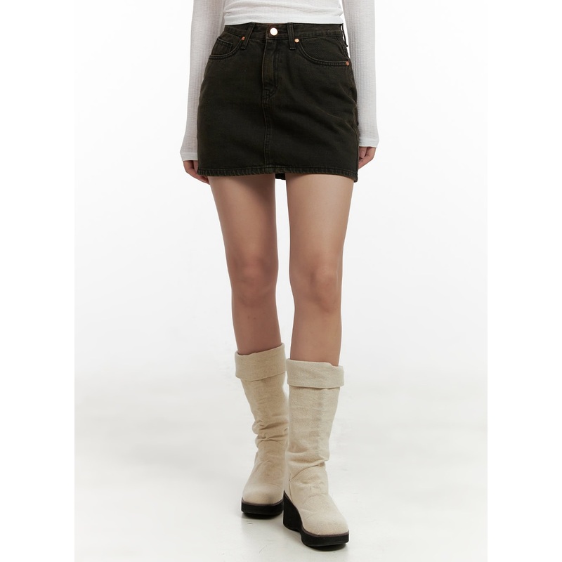 Dark Washed Denim Mini Skirt CL431 Dark brown S