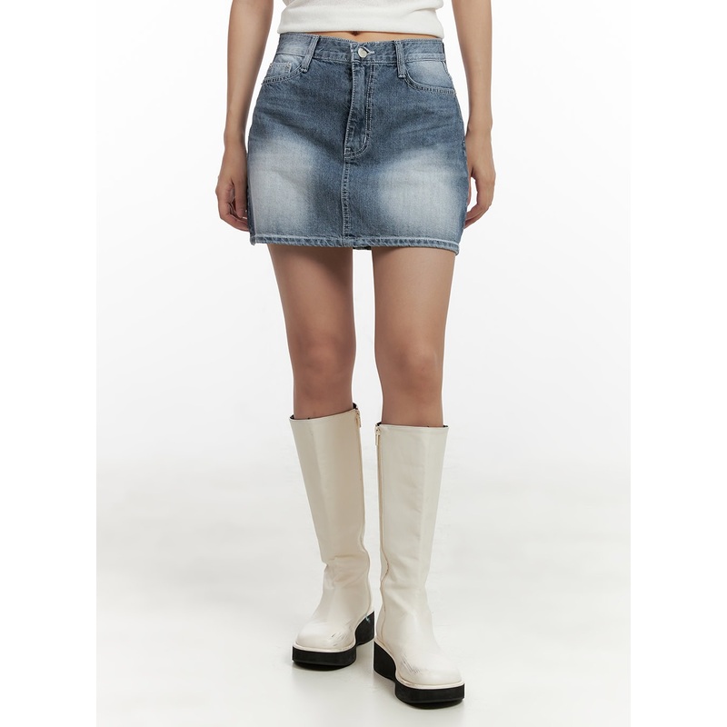 Denim Washed Mini Skirt CL431 Blue 1XS
