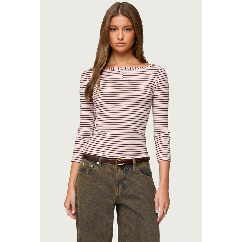 Avigyle Striped Boat Neck Top LIGHT-PINK XS