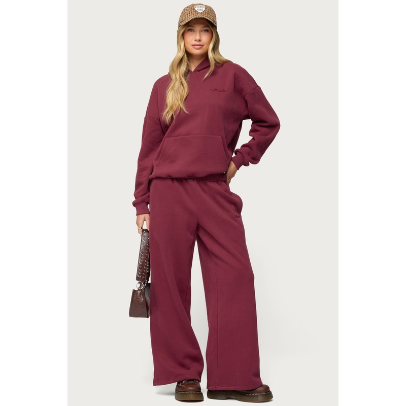 Basic Girl Wide Leg Edikted Sweatpants BURGUNDY XS