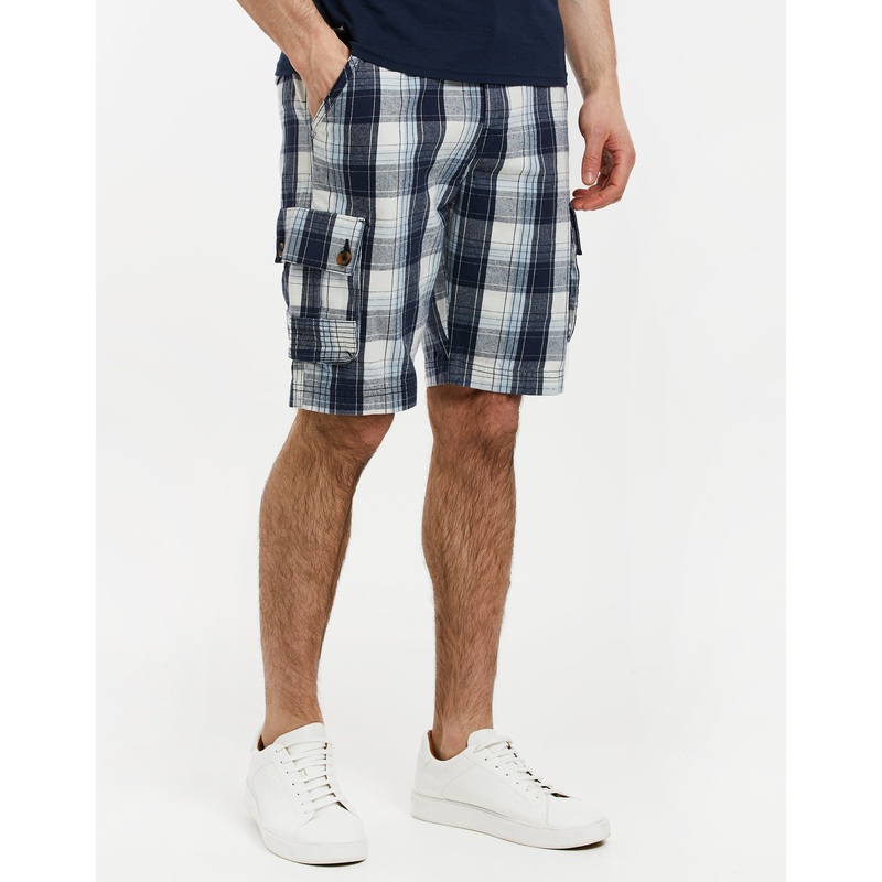 Blue Palma Check Cargo Shorts Blue 30