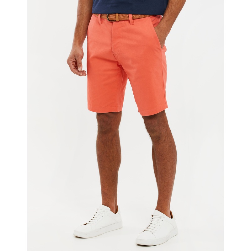 Coral Pink Belted Chino Shorts Coral Pink 30
