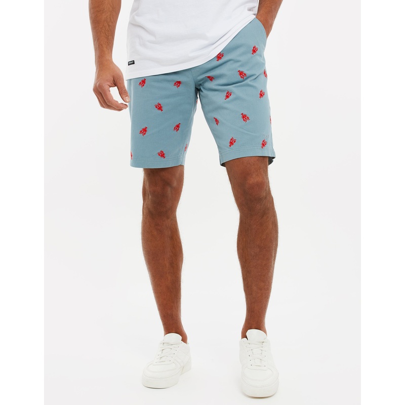 Duck Egg Blue Lobster Print Chino Shorts Duck Egg Blue 30