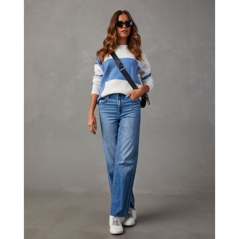 Homecoming Colorblock Knit Sweater White/Blue XS