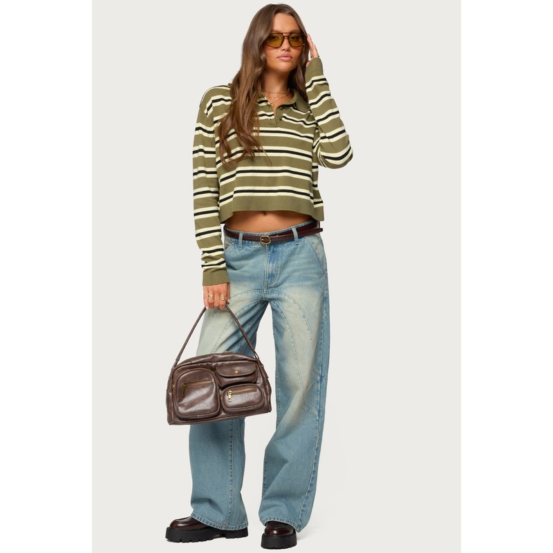 Kiria Stitched Low Rise Jeans BLUE-WASHED XS