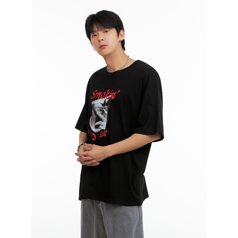 Men’s Cotton Graphic Oversize T-Shirt (Black) IG402 Black M