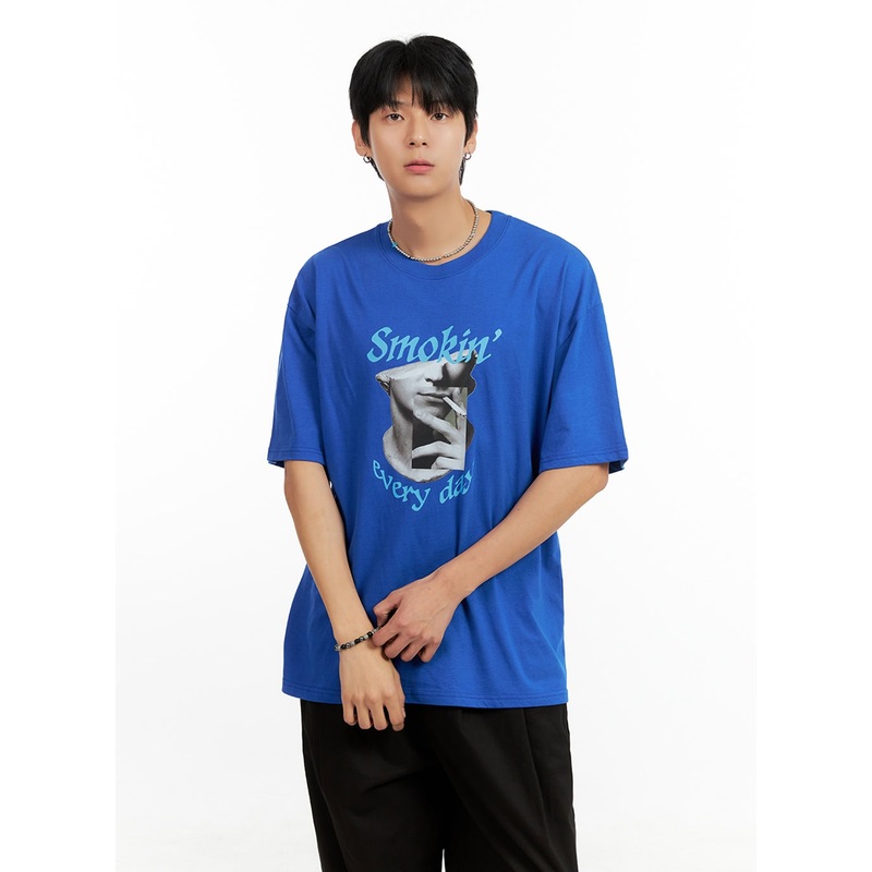 Men’s Cotton Graphic Oversize T-Shirt (Blue) IG402 Blue M