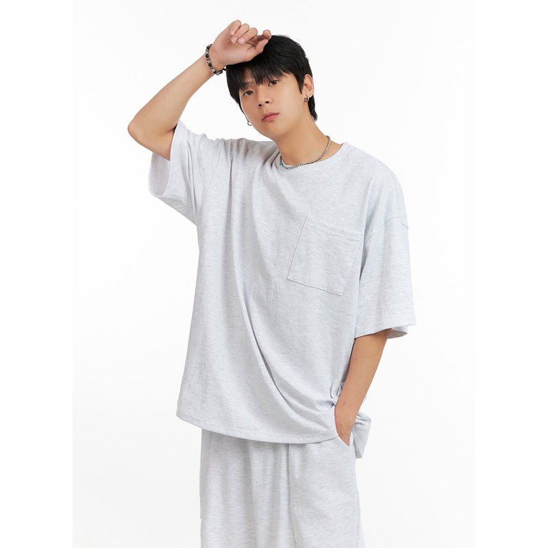 Men’s Oversized Cozy Pocket T-Shirt IG402 Light gray M/L