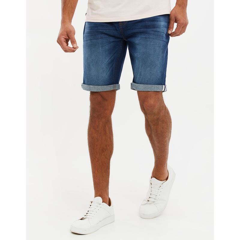 Mid Wash Blue Denim Shorts Mid Wash 30