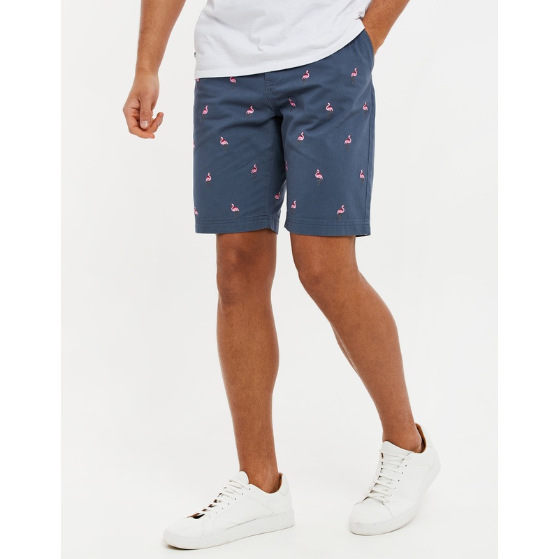Misty Blue Flamingo Print Chino Shorts Misty Blue 30