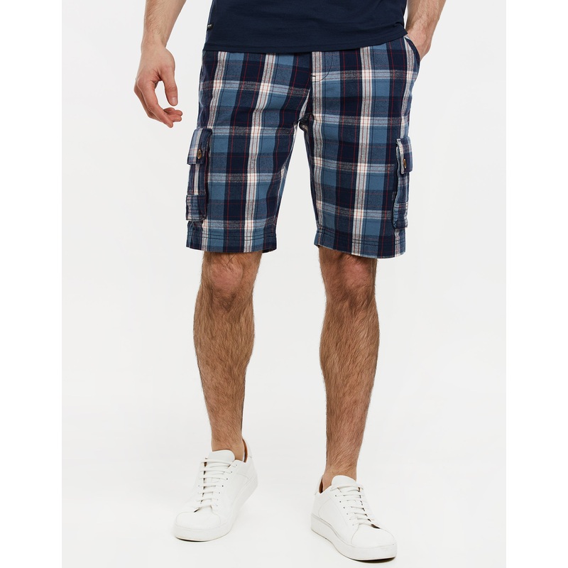 Navy Nova Check Cargo Shorts Navy 30