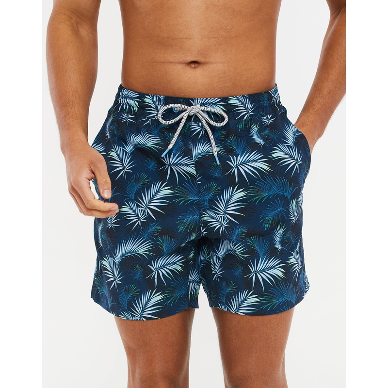 Navy Palm Print Swim Shorts Navy S