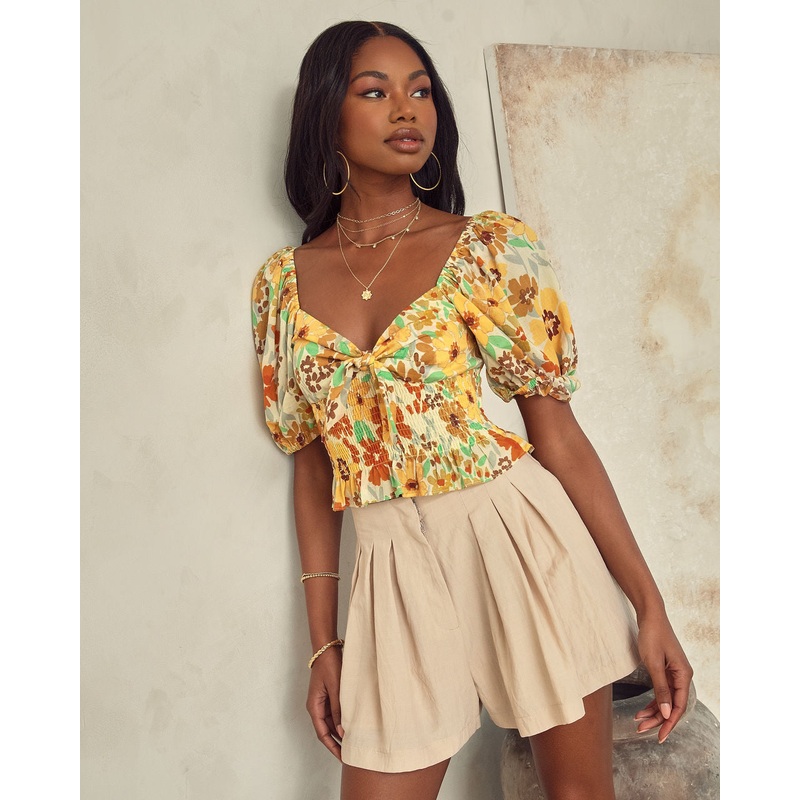 Adriana Floral Smocked Crop Top Floral S