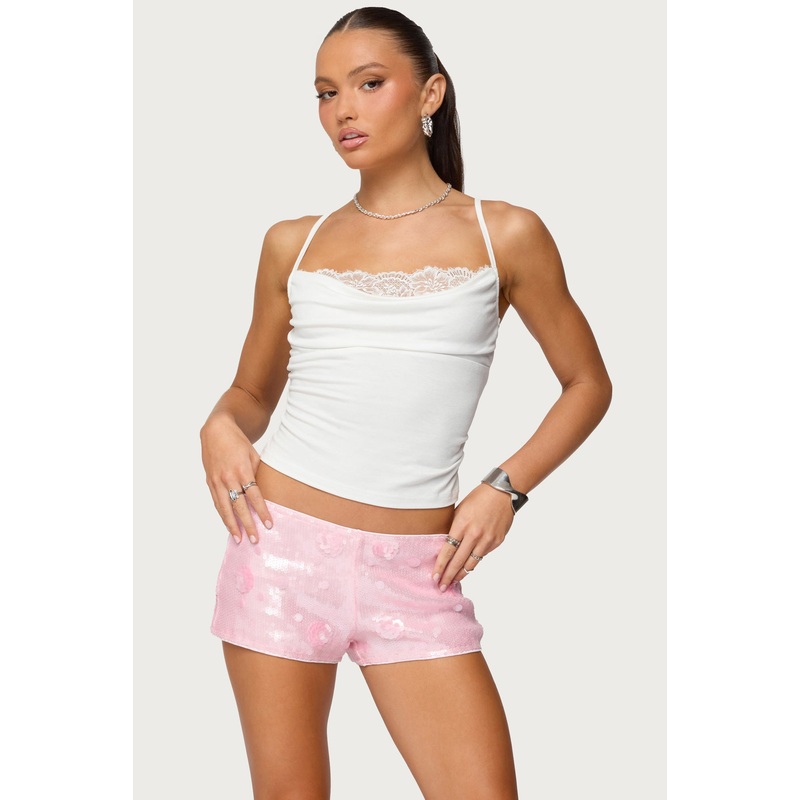 Bobbie Layered Lace Cowl Neck Top WHITE XS