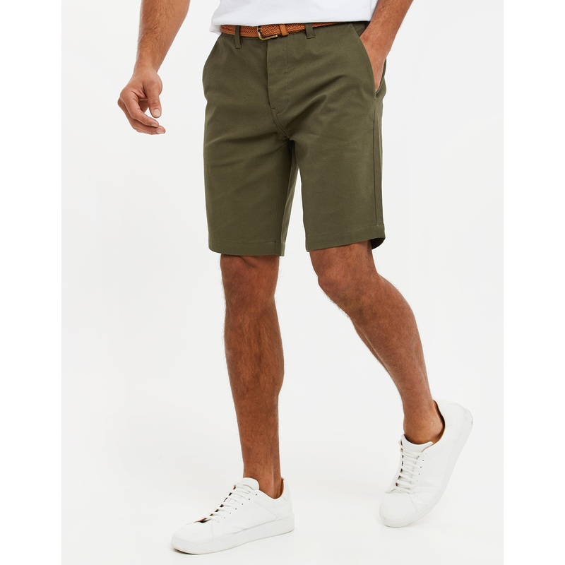 Khaki Green Belted Chino Shorts Khaki Green 30