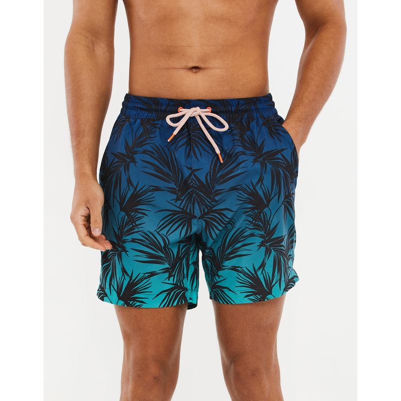 Navy Ombr Palm Print Swim Shorts Navy S