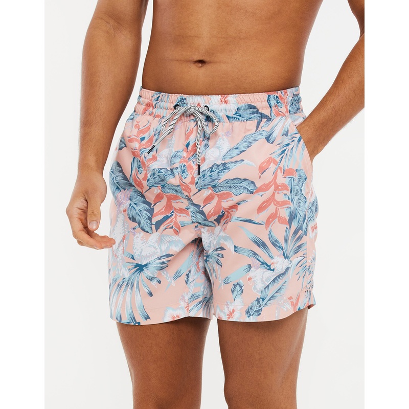 Pink Floral Print Swim Shorts Pink S