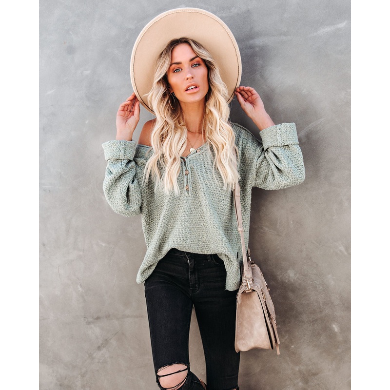 Trev Speckled Knit Henley Sweater Olive S