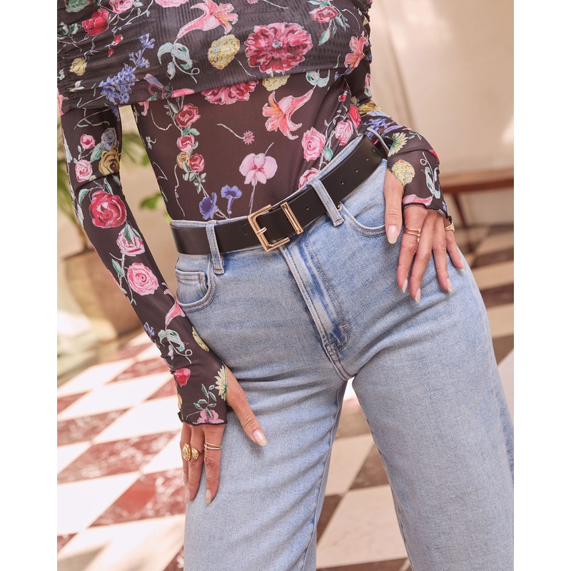 Everyday Classic Square Buckle Belt Black/Gold O/S