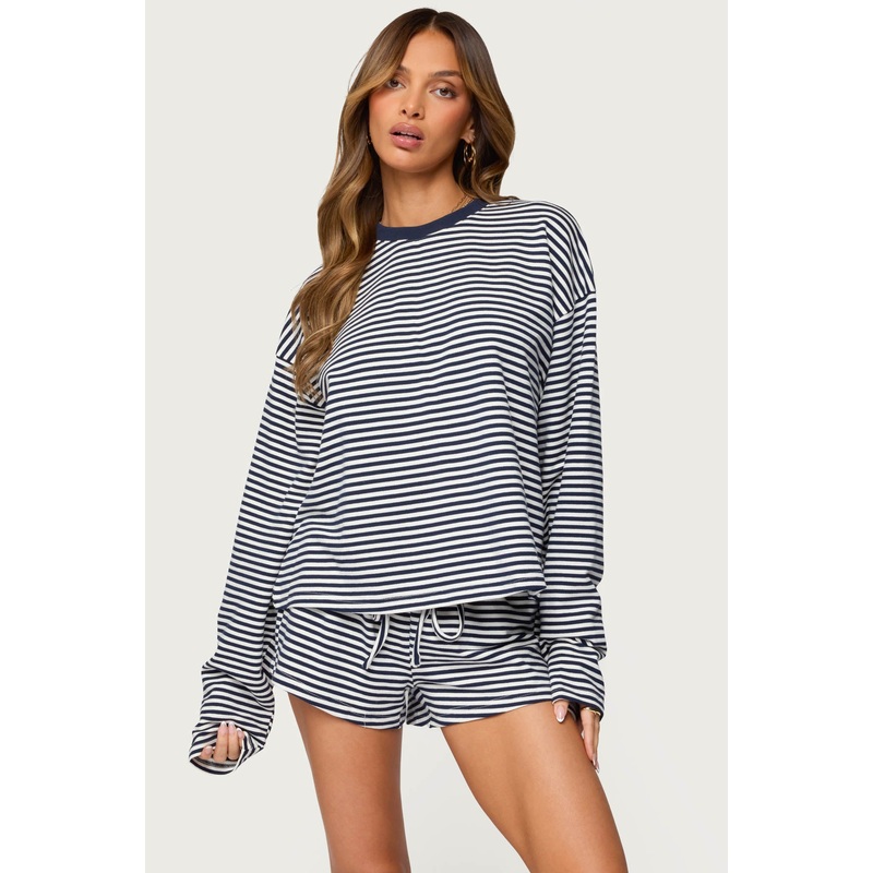Jainee Striped Long Sleeve T Shirt NAVY XS