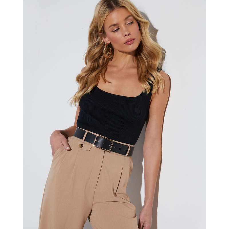 Main Moment Wide Square Buckle Belt Black/Gold O/S